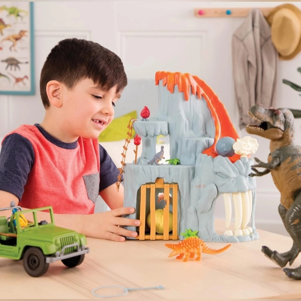 14 Pieces Lava Mountain T-Rex Adventure Playset with Electronic Dinosaur